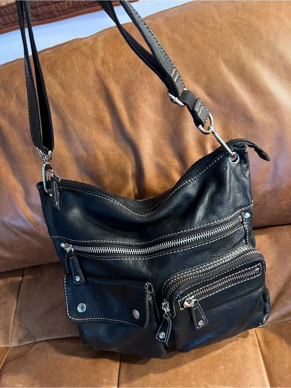 Fossil Black Leather Sutton Messenger Crossbody Bag